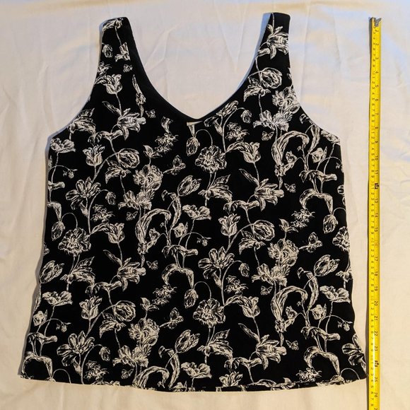 Halogen Sleeveless Top L Black with White Flowers - Picture 7 of 10